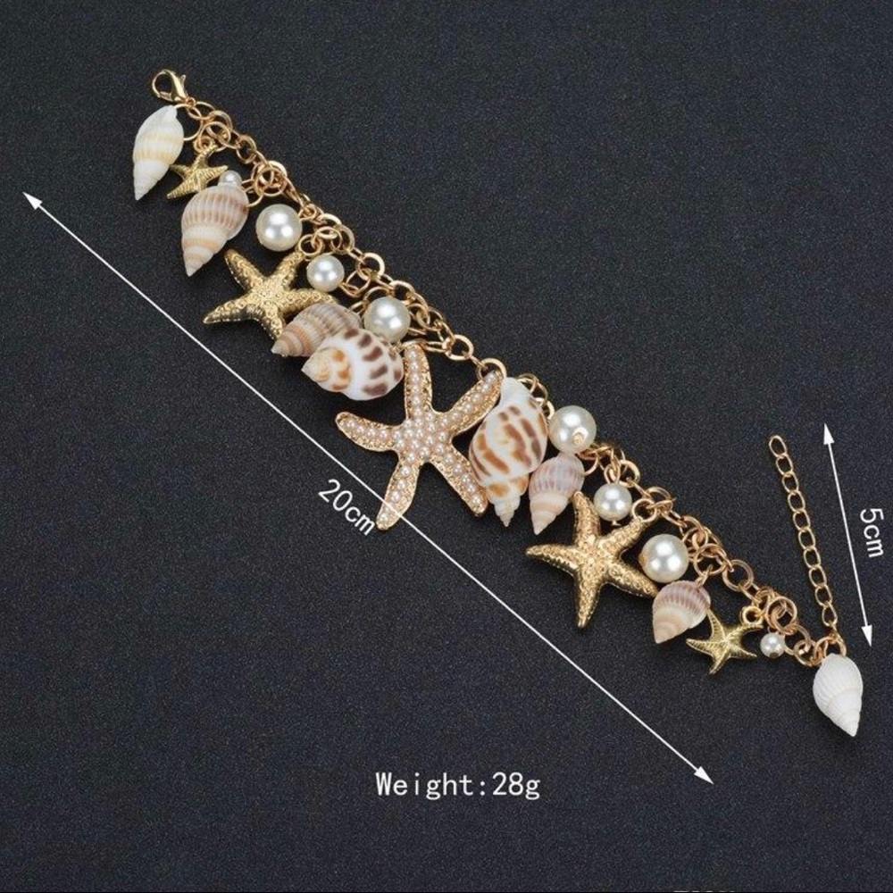 🌊🐚 Gold Charm Bracelet Real Shell Pearl Starfish - Picture 7 of 7